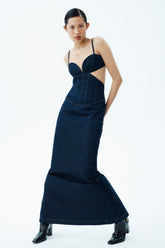 Amila Denim Cupped Maxi Dress - Indigo Blue